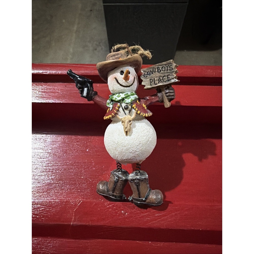 Snowman Cowboy Christmas Ornament Western Gun Sign Rustic Resin Holiday Decor